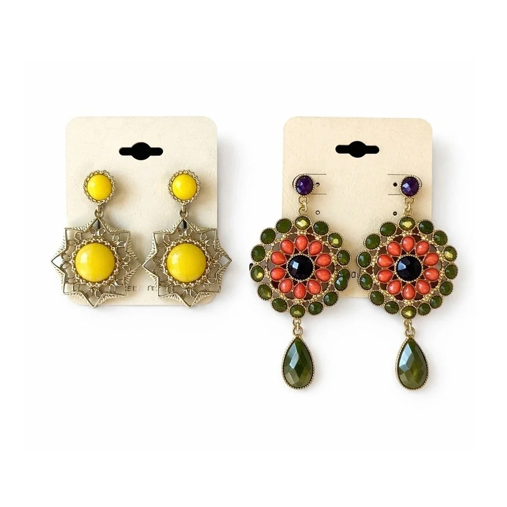 Lot of 4 Statement Drop/Dangle Earrings – Colorful Gem & Filigree (Gold Tone) - Picture 2 of 3